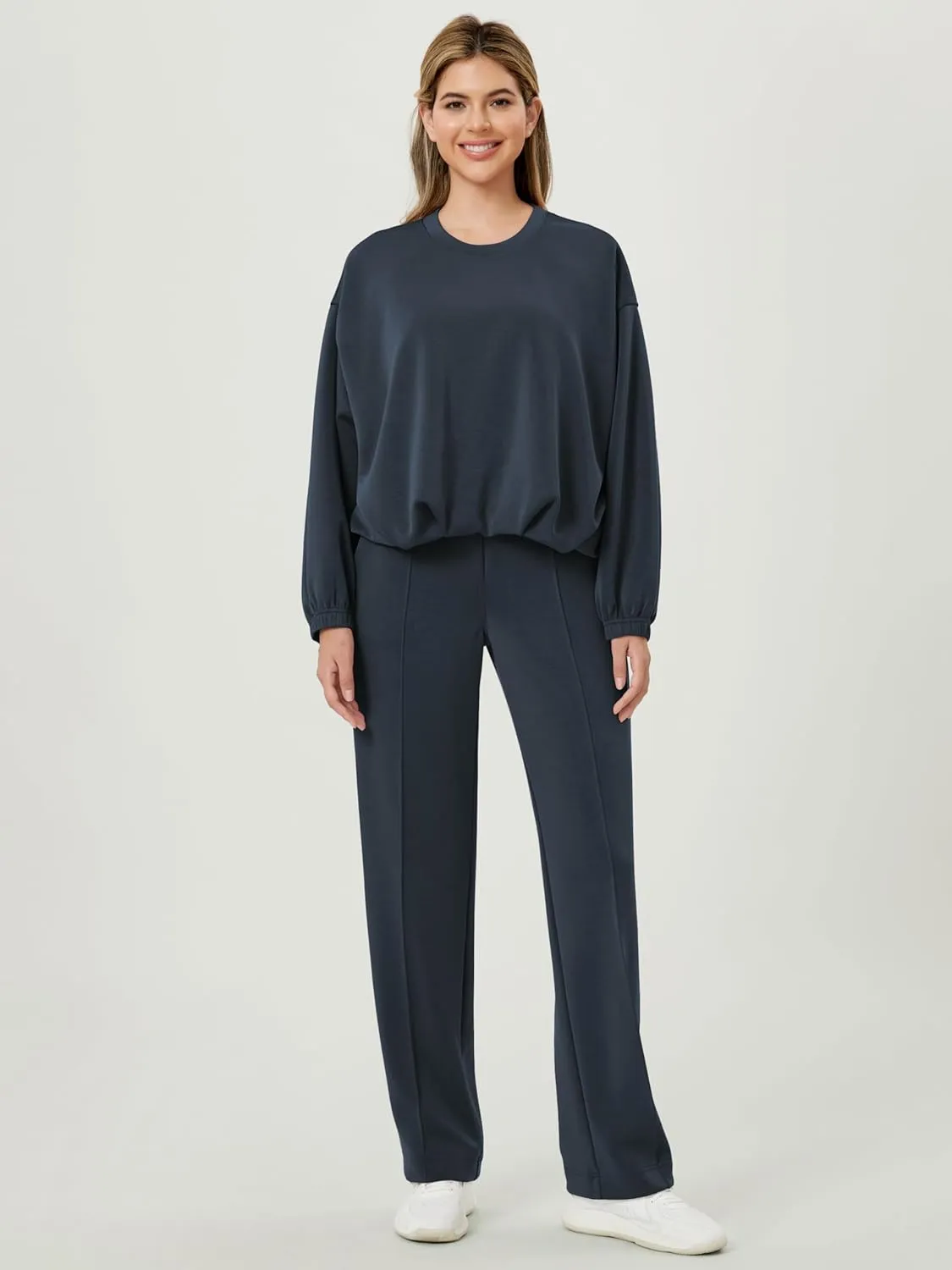 ODODOS Women's Modal Soft Bubble Hem Sweatshirts Long Sleeve Oversized Top Crew Neck Casual Pullover