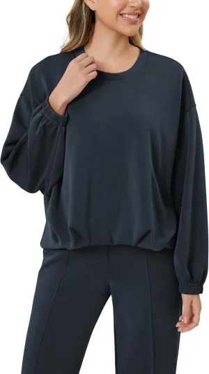 ODODOS Women's Modal Soft Bubble Hem Sweatshirts Long Sleeve Oversized Top Crew Neck Casual Pullover