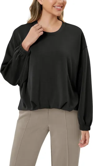 ODODOS Women's Modal Soft Bubble Hem Sweatshirts Long Sleeve Oversized Top Crew Neck Casual Pullover