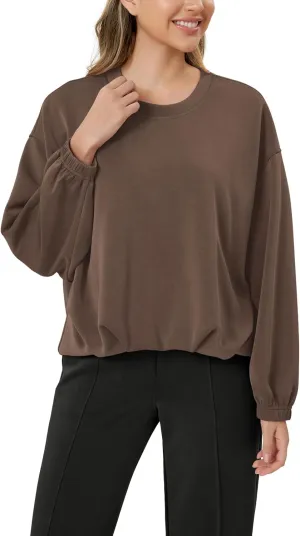 ODODOS Women's Modal Soft Bubble Hem Sweatshirts Long Sleeve Oversized Top Crew Neck Casual Pullover