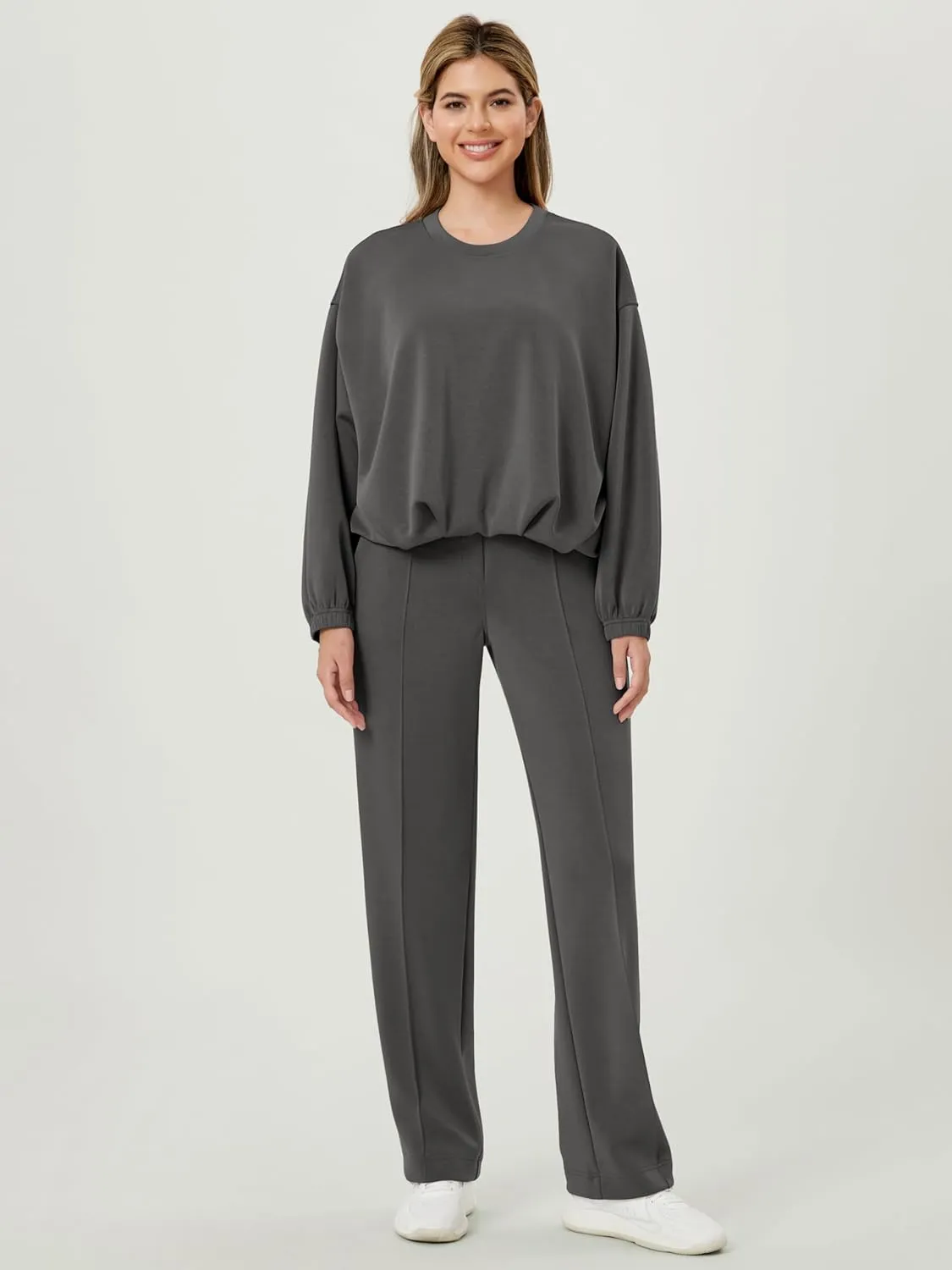 ODODOS Women's Modal Soft Bubble Hem Sweatshirts Long Sleeve Oversized Top Crew Neck Casual Pullover