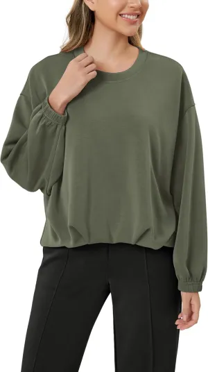 ODODOS Women's Modal Soft Bubble Hem Sweatshirts Long Sleeve Oversized Top Crew Neck Casual Pullover
