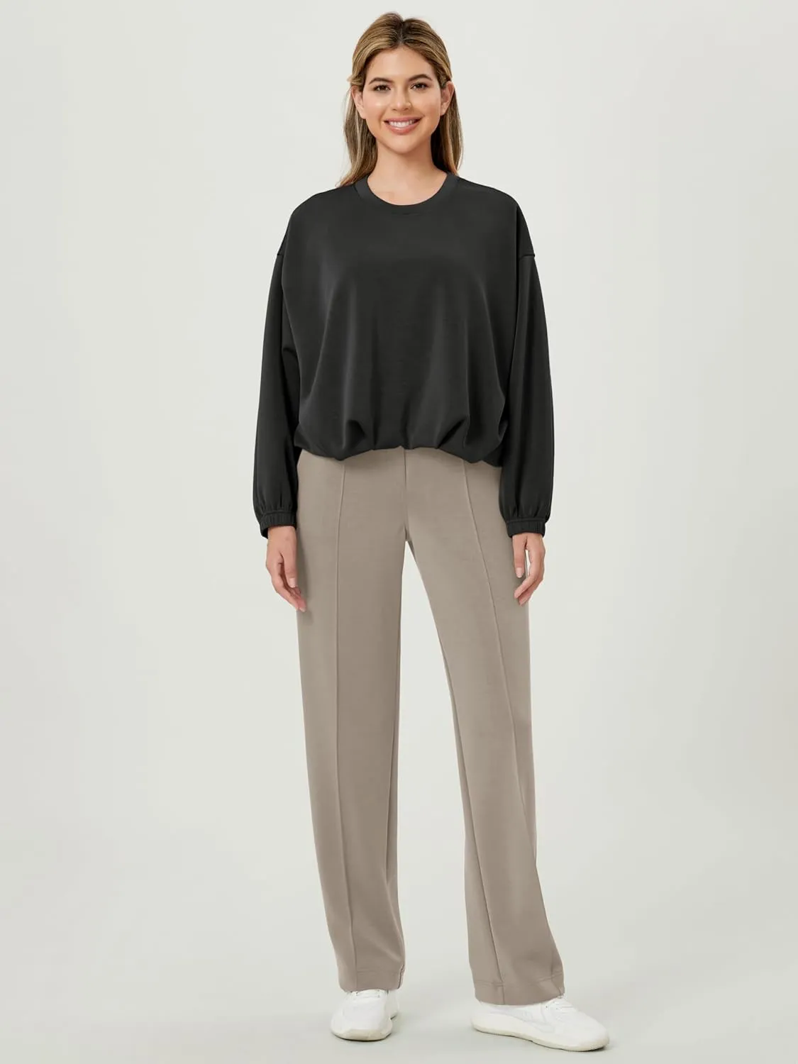 ODODOS Women's Modal Soft Bubble Hem Sweatshirts Long Sleeve Oversized Top Crew Neck Casual Pullover