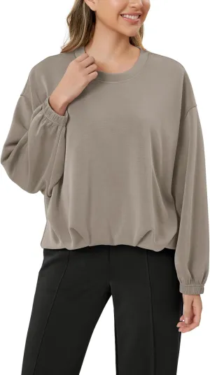 ODODOS Women's Modal Soft Bubble Hem Sweatshirts Long Sleeve Oversized Top Crew Neck Casual Pullover