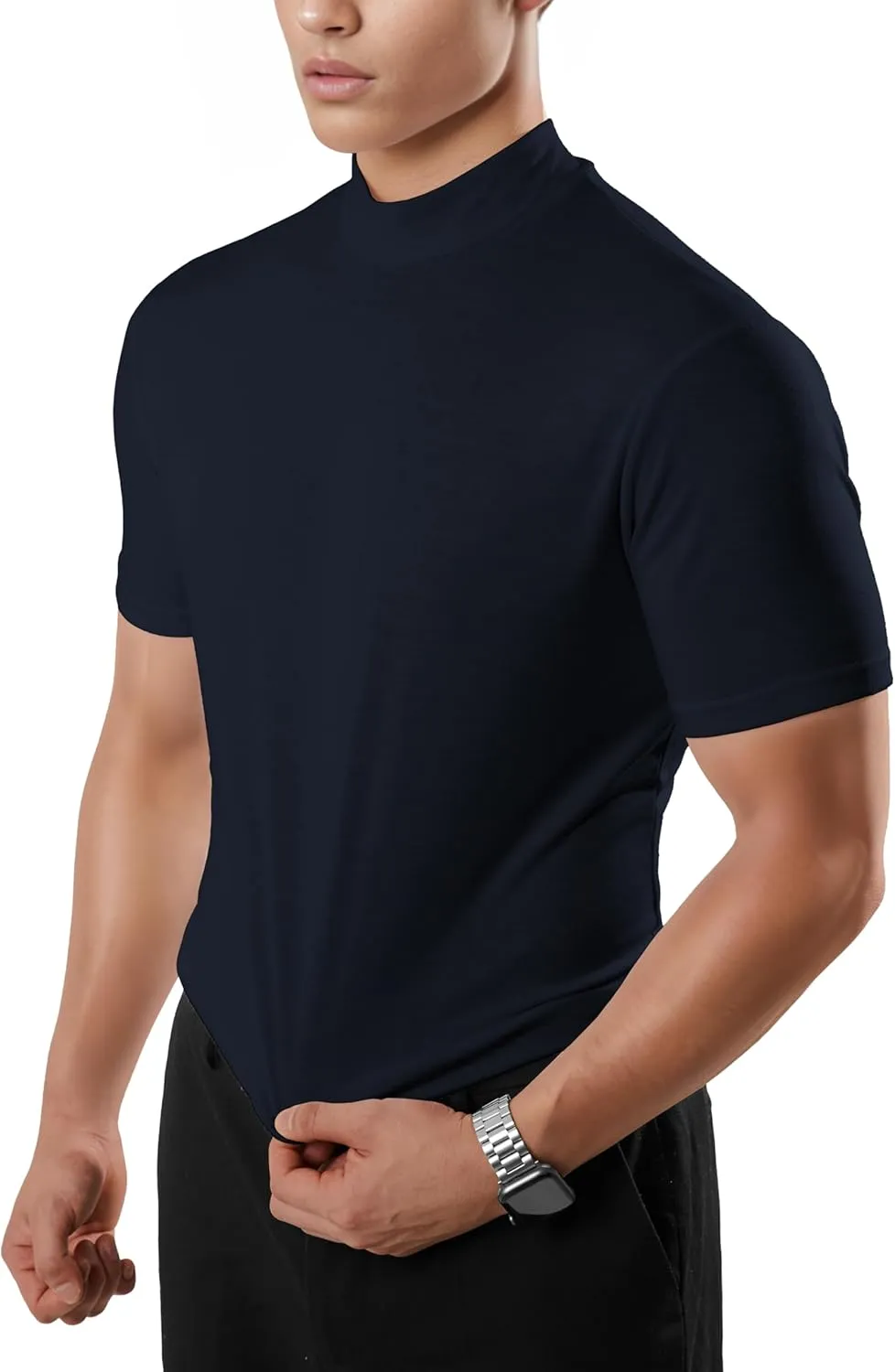 Ohoo Mens Short Sleeve Mock Turtleneck Basic Tops Lightweight Slim Fit Pullover Sweater