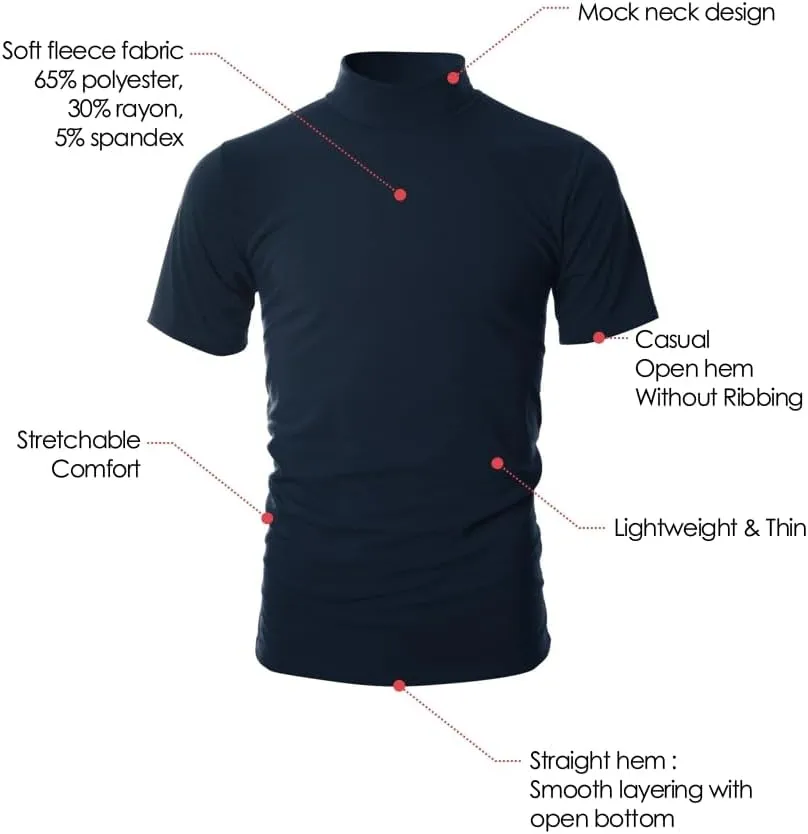 Ohoo Mens Short Sleeve Mock Turtleneck Basic Tops Lightweight Slim Fit Pullover Sweater