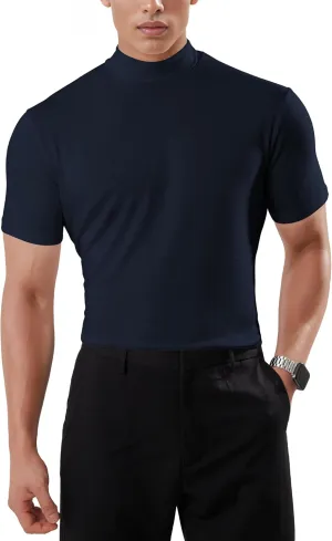 Ohoo Mens Short Sleeve Mock Turtleneck Basic Tops Lightweight Slim Fit Pullover Sweater