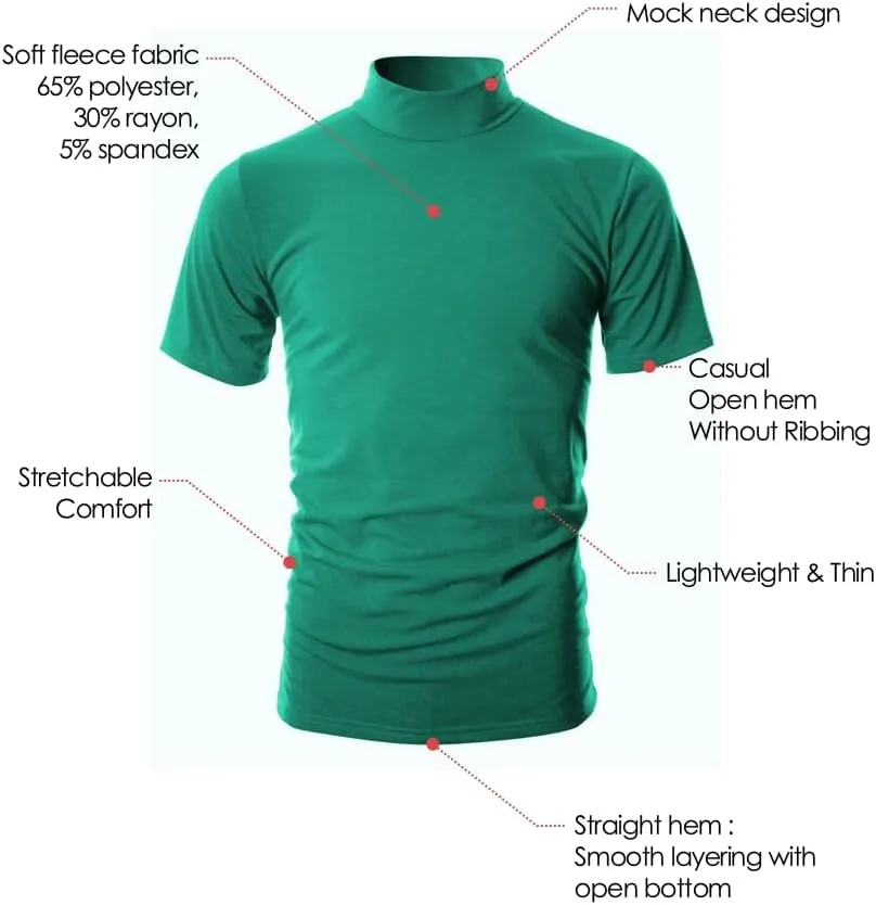 Ohoo Mens Short Sleeve Mock Turtleneck Basic Tops Lightweight Slim Fit Pullover Sweater