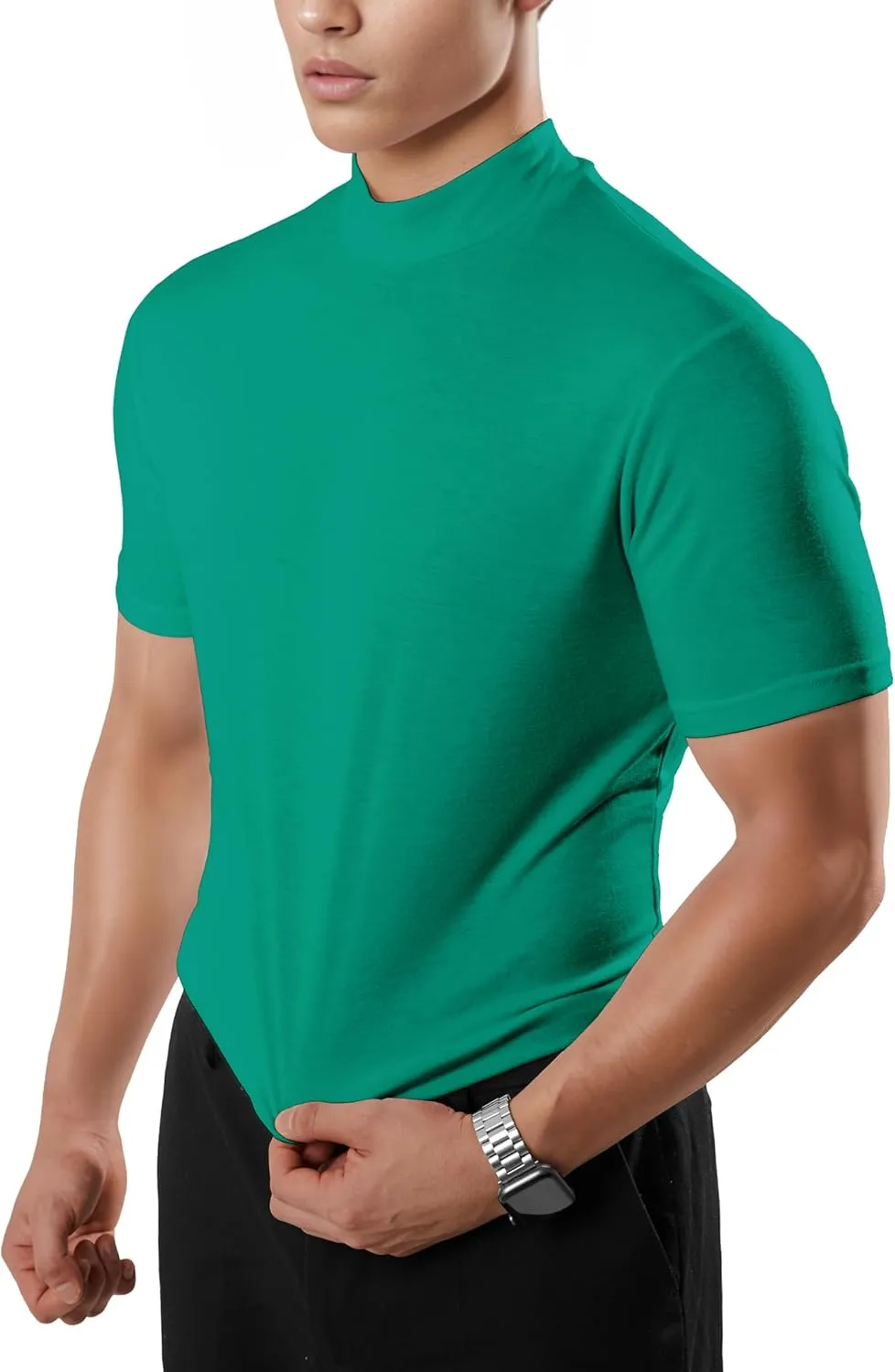 Ohoo Mens Short Sleeve Mock Turtleneck Basic Tops Lightweight Slim Fit Pullover Sweater