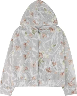 OLAPTA Women Camo Hoodies Oversized Maple Leaf Print Graphic Zip Up Long Sleeve Fleece Casual Hooded Sweatshirt with Pocket