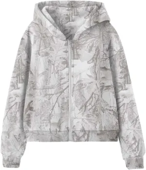 OLAPTA Women Camo Hoodies Oversized Maple Leaf Print Graphic Zip Up Long Sleeve Fleece Casual Hooded Sweatshirt with Pocket