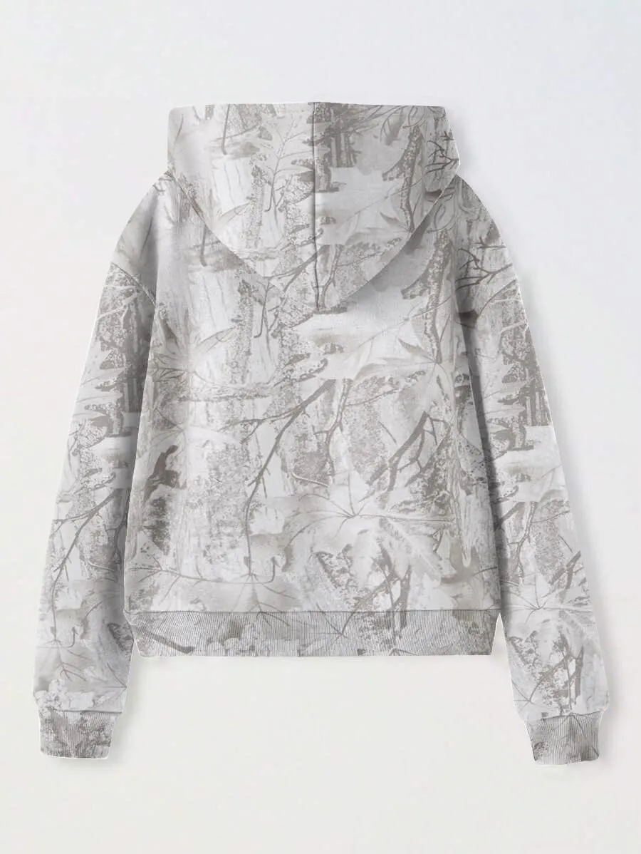 OLAPTA Women Camo Hoodies Oversized Maple Leaf Print Graphic Zip Up Long Sleeve Fleece Casual Hooded Sweatshirt with Pocket