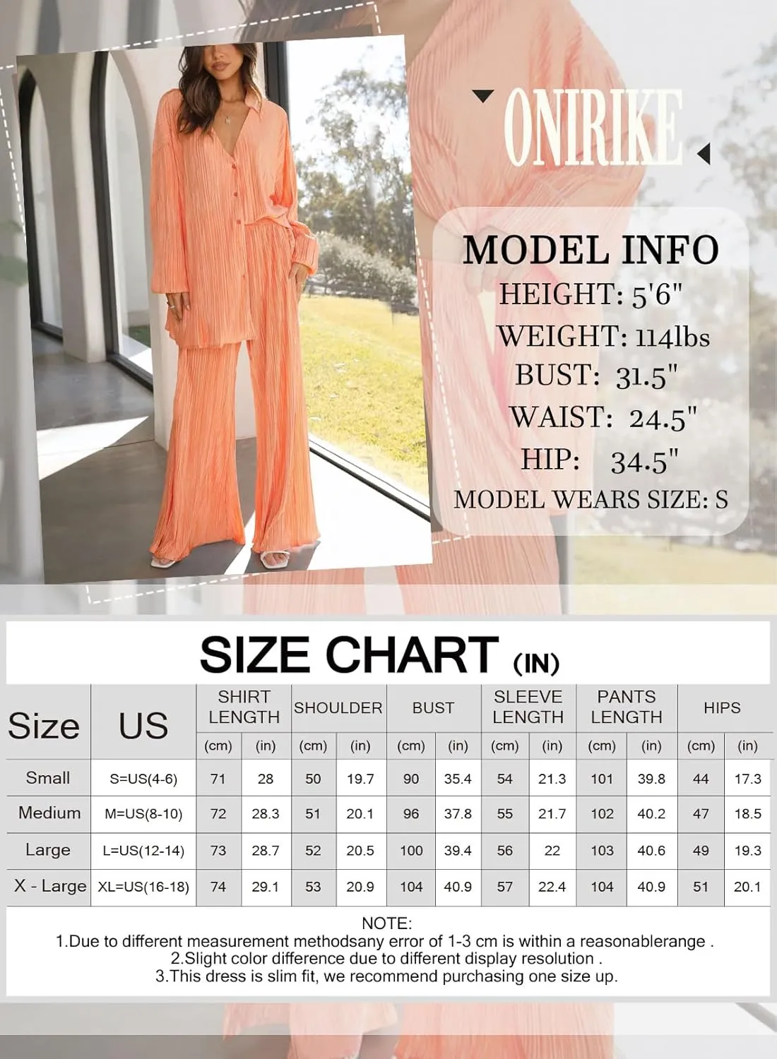 ONIRIKE Womens Loungewear Set 2 Piece Sweatsuits Outfits Casual Pleated Long Sleeve Button Down Shirt and Palazzo Pants
