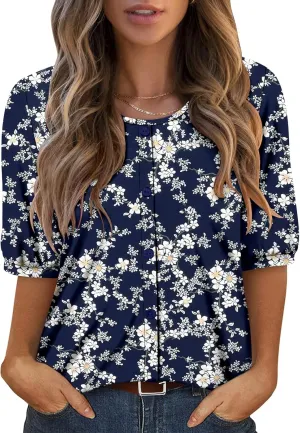 ONLYSHE Womens Shirts Cute Summer Lightweight Tops Short Sleeve Casual Swing Blouse