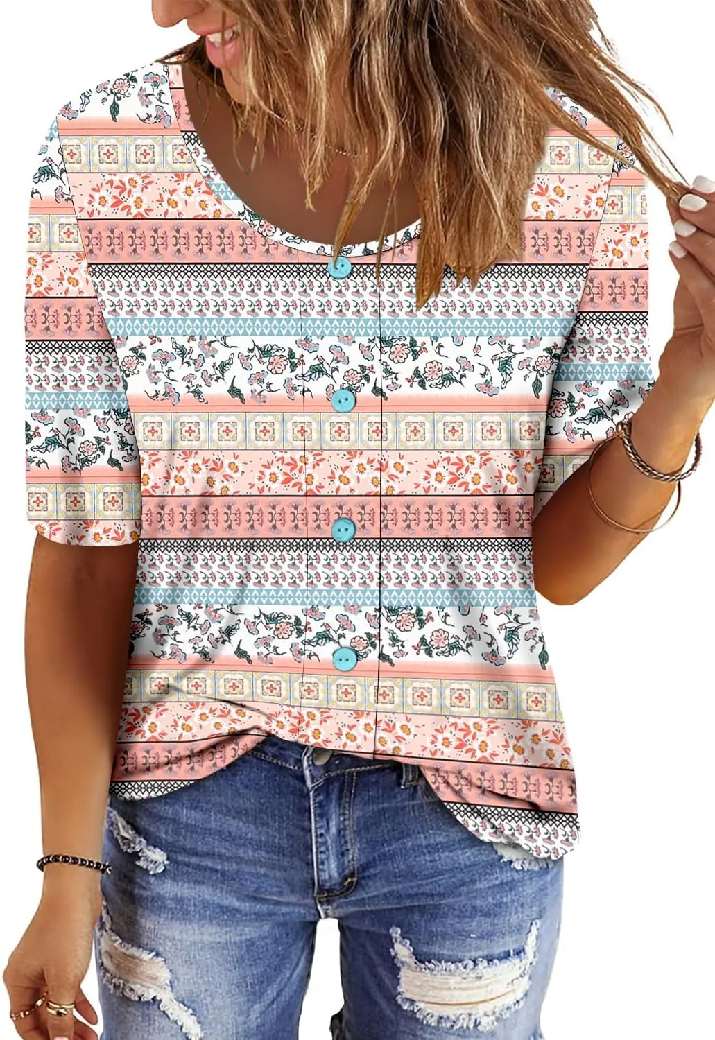 ONLYSHE Womens Shirts Cute Summer Lightweight Tops Short Sleeve Casual Swing Blouse