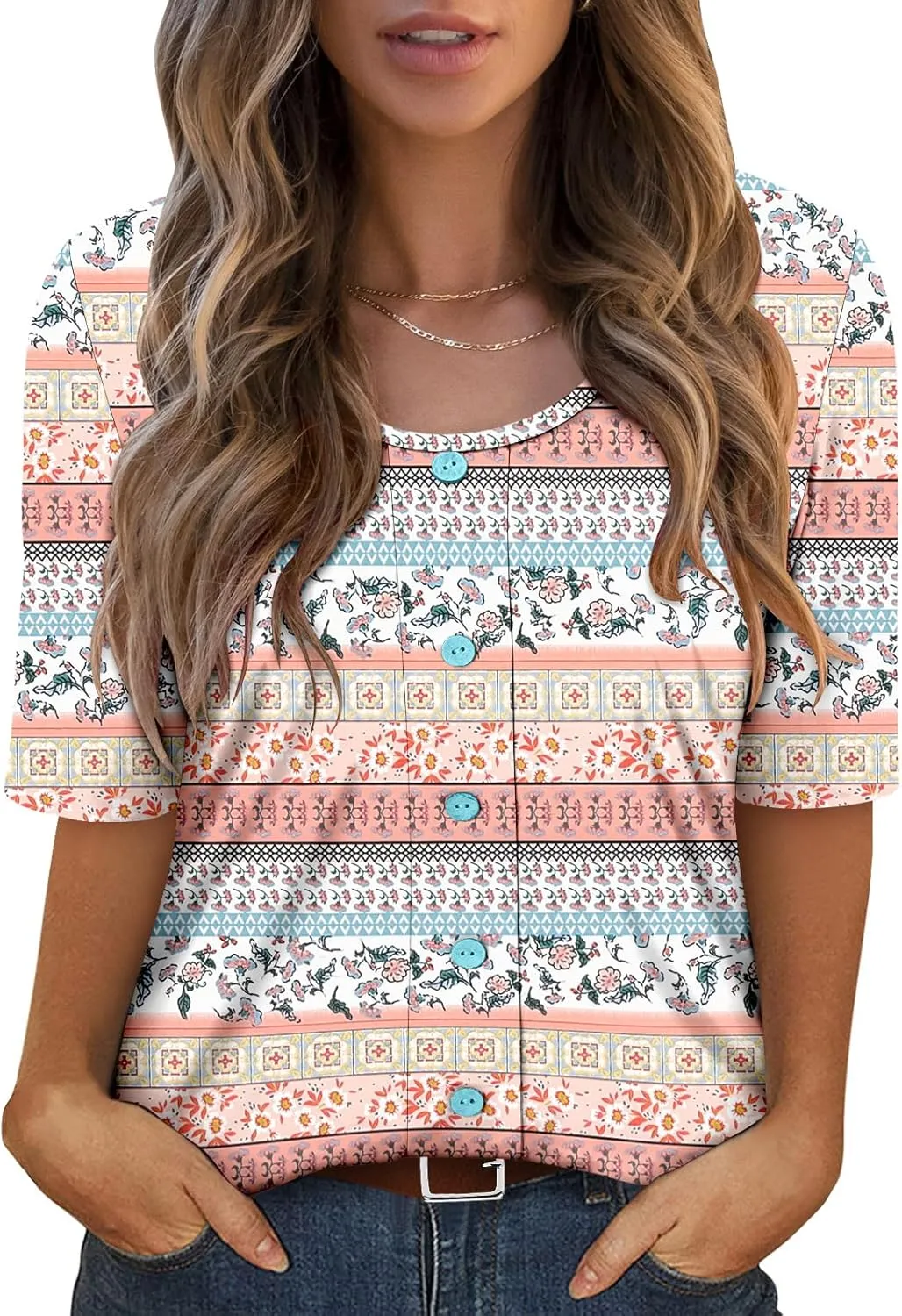 ONLYSHE Womens Shirts Cute Summer Lightweight Tops Short Sleeve Casual Swing Blouse