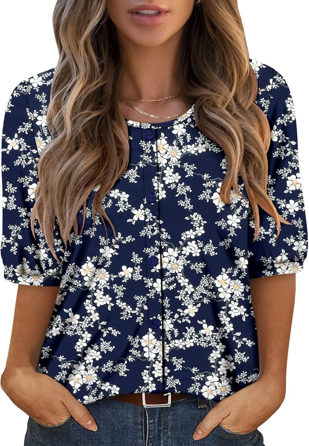 ONLYSHE Womens Shirts Cute Summer Lightweight Tops Short Sleeve Casual Swing Blouse