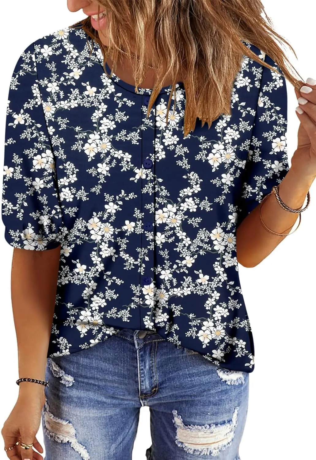 ONLYSHE Womens Shirts Cute Summer Lightweight Tops Short Sleeve Casual Swing Blouse