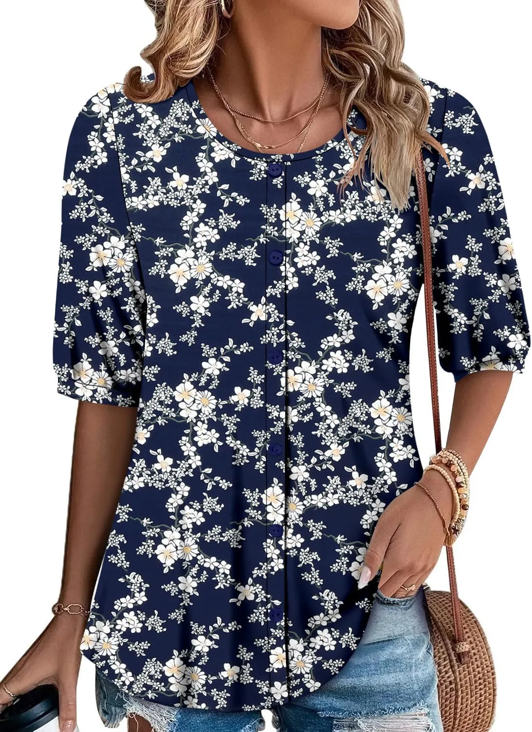ONLYSHE Womens Shirts Cute Summer Lightweight Tops Short Sleeve Casual Swing Blouse