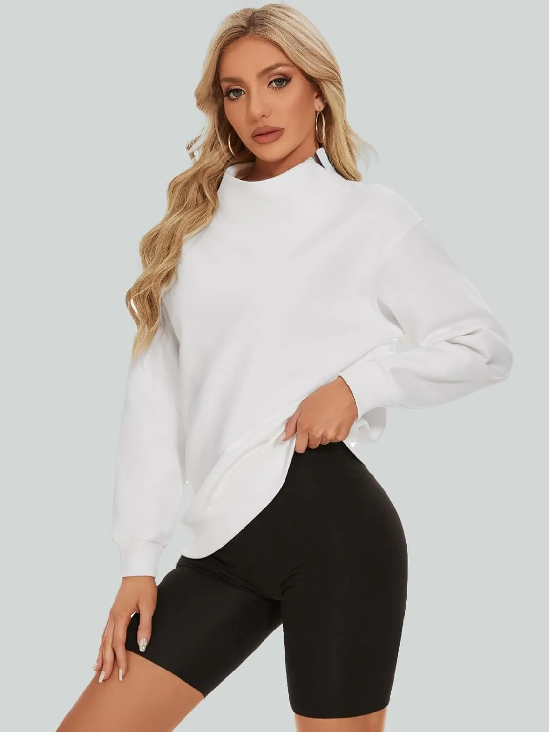 Oversized Sweatshirt for Women Long Sleeve Turtleneck Pullover Lightweight Crewneck Tops Ladies Sweatshirts
