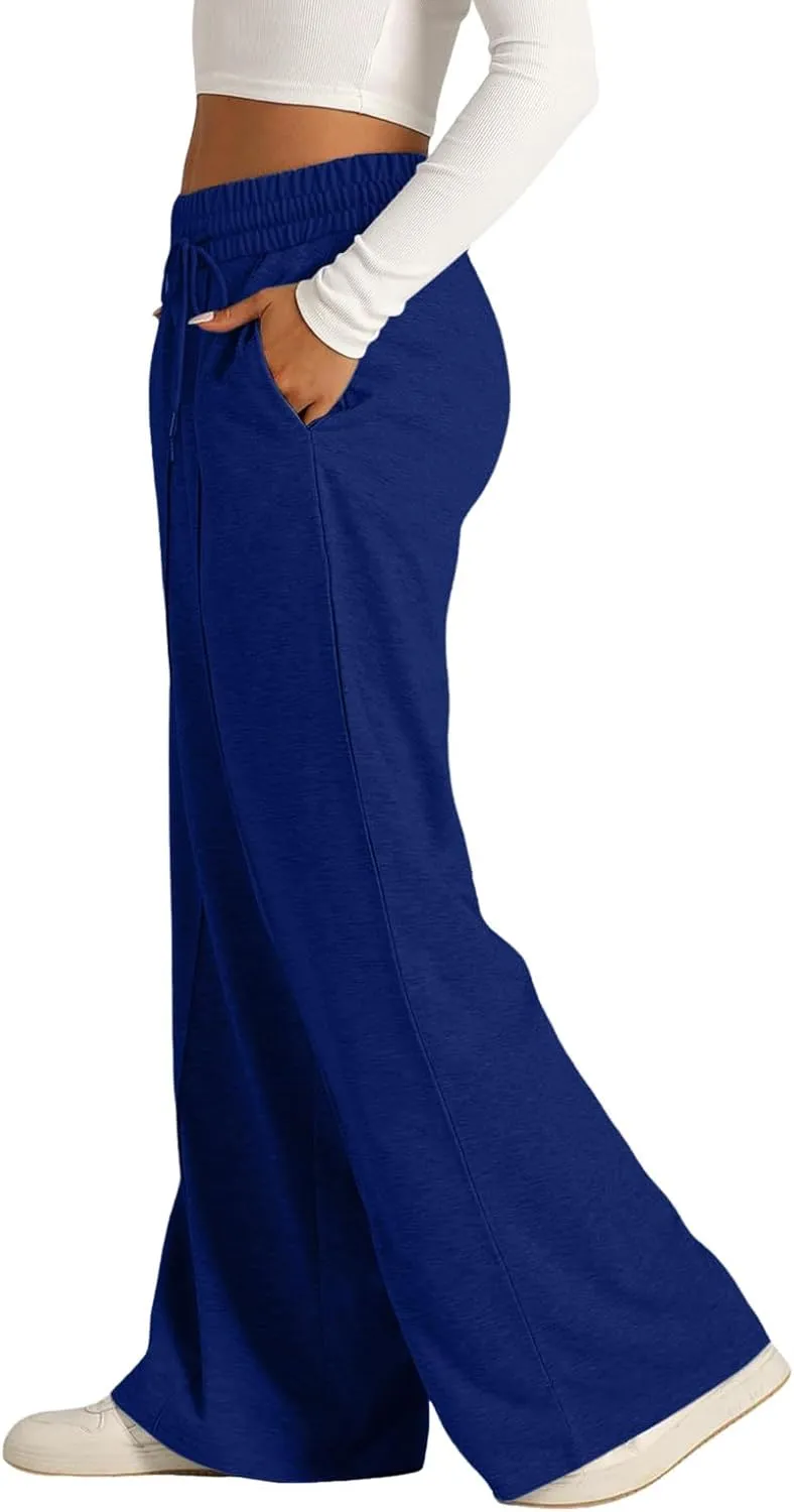 Oversized Wide Leg Sweatpants Women Elastic Drawstring Baggy Straight Leg Open Bottom Lounge Comfy Joggers Trousers