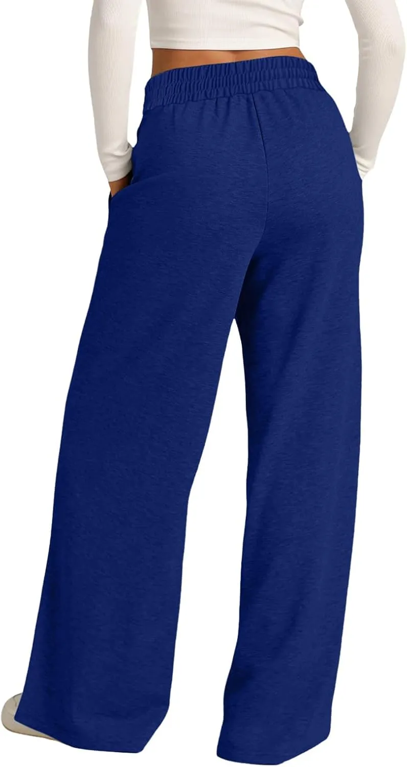 Oversized Wide Leg Sweatpants Women Elastic Drawstring Baggy Straight Leg Open Bottom Lounge Comfy Joggers Trousers
