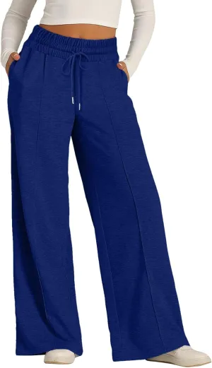 Oversized Wide Leg Sweatpants Women Elastic Drawstring Baggy Straight Leg Open Bottom Lounge Comfy Joggers Trousers