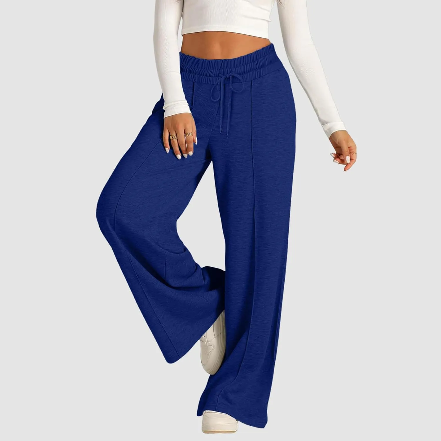 Oversized Wide Leg Sweatpants Women Elastic Drawstring Baggy Straight Leg Open Bottom Lounge Comfy Joggers Trousers