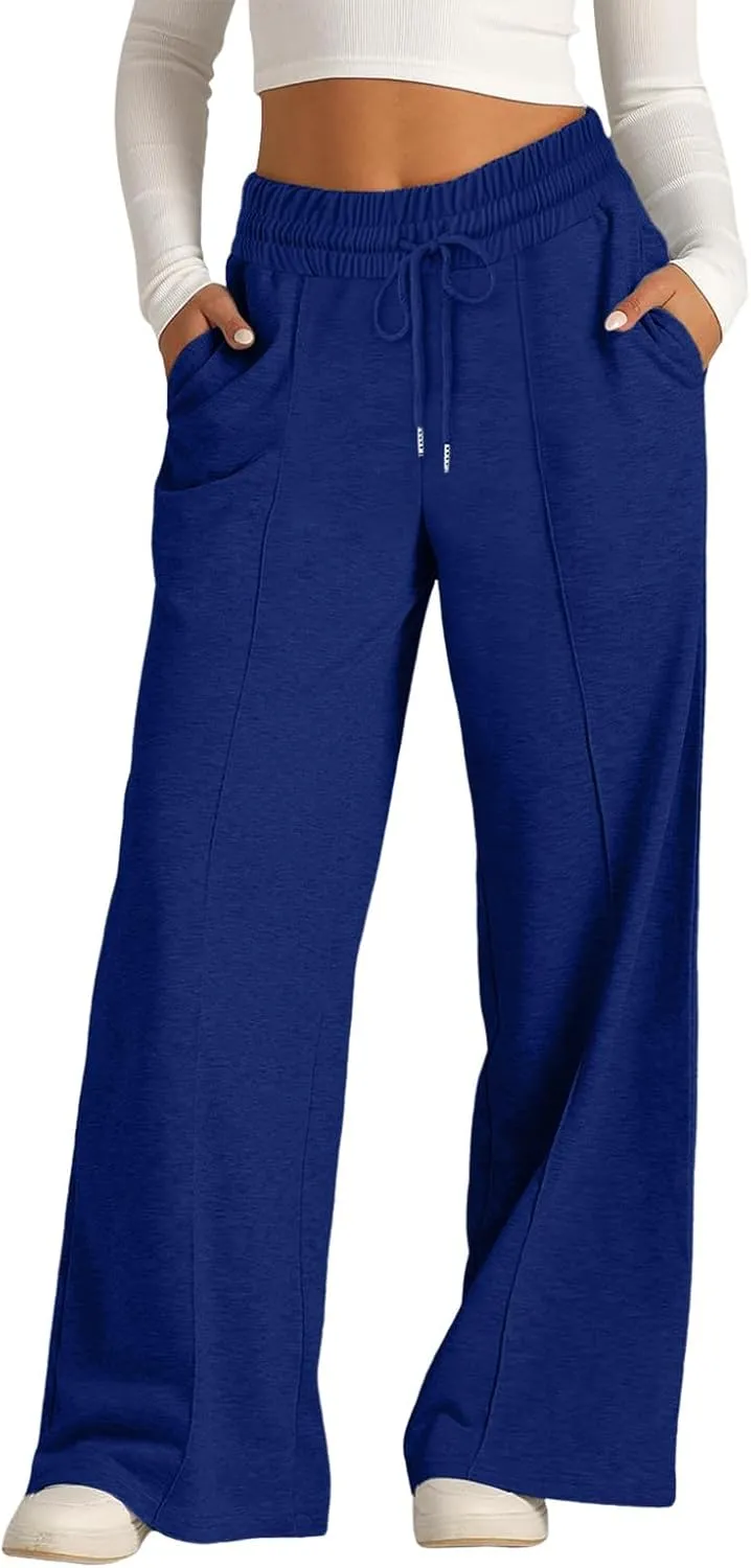 Oversized Wide Leg Sweatpants Women Elastic Drawstring Baggy Straight Leg Open Bottom Lounge Comfy Joggers Trousers