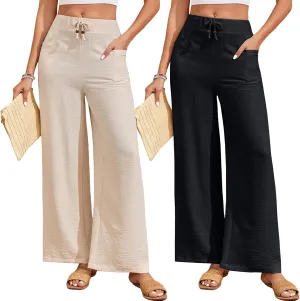 Oymyakon Women's Palazzo Lounge Pants Summer Casual Loose Drawstring High Waisted Wide Leg Pants Beach Trousers