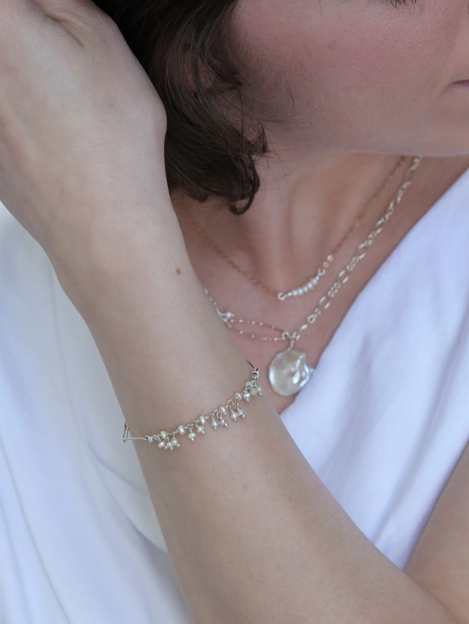 Paxton white pearl nh rose gold earrings