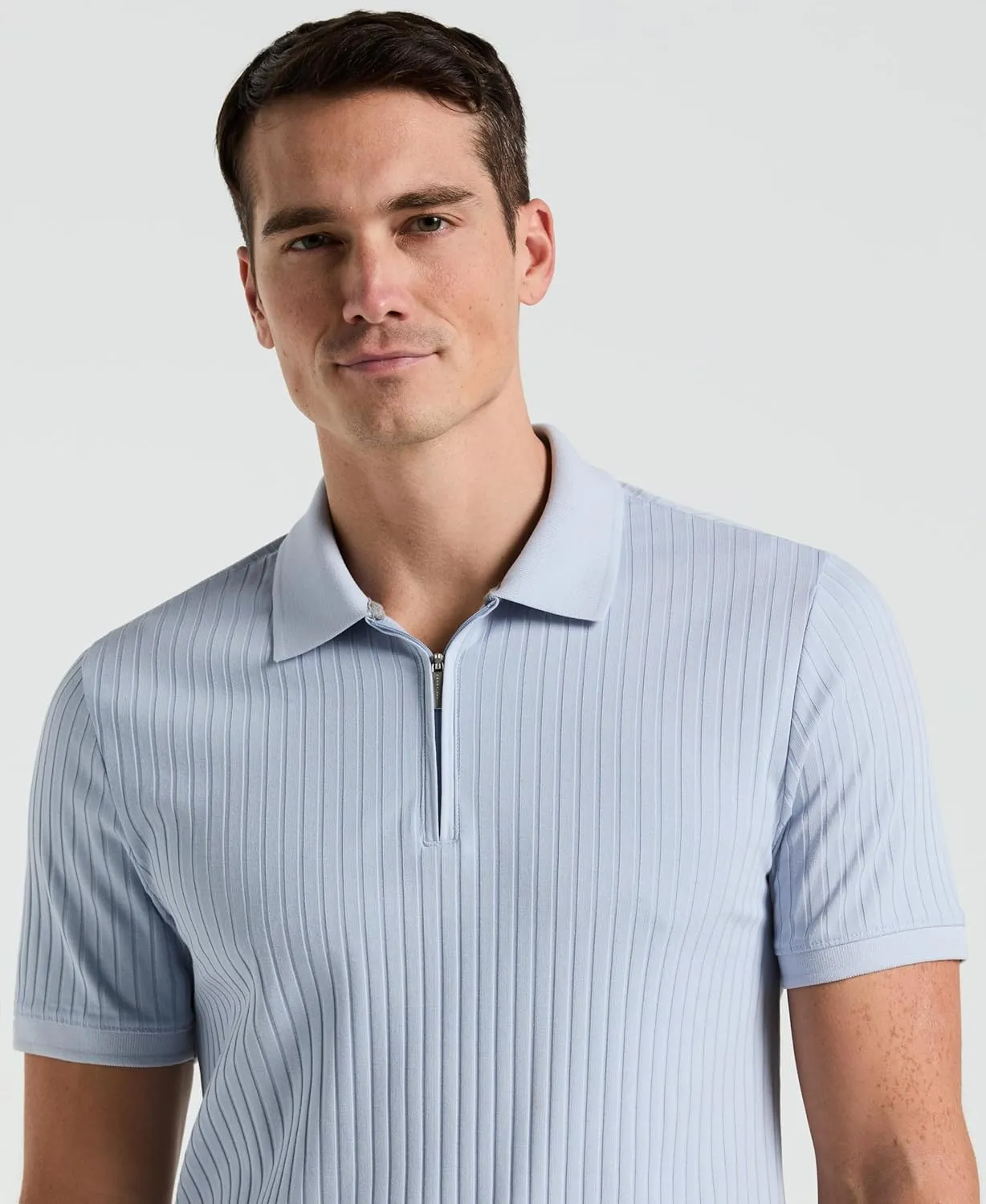 Perry Ellis Men's Quarter Zip Ribbed Polo