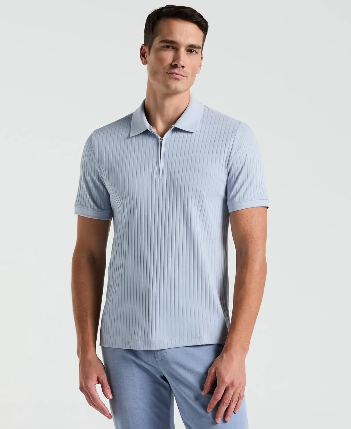 Perry Ellis Men's Quarter Zip Ribbed Polo