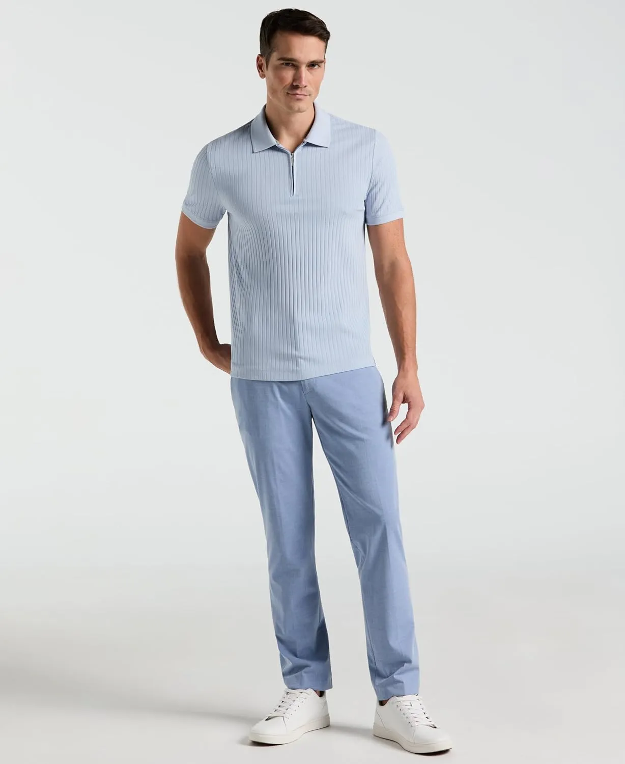 Perry Ellis Men's Quarter Zip Ribbed Polo