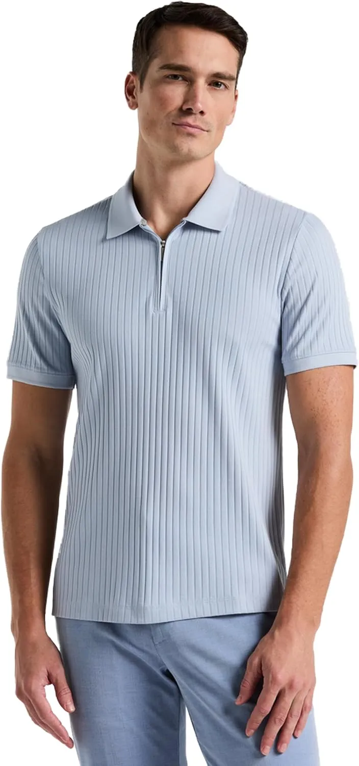 Perry Ellis Men's Quarter Zip Ribbed Polo