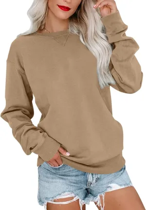 PGANDS Womens Crew Neck Solid/Color Block Sweatshirts Long Sleeve Casual Lightweight Pullover Tops
