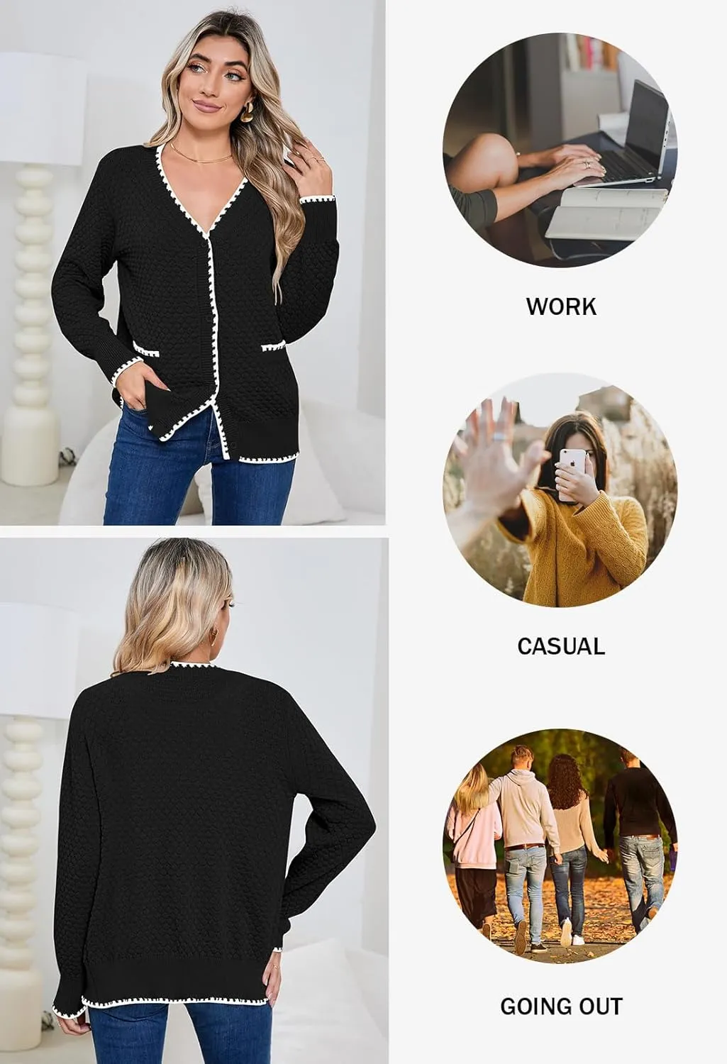 Pink Queen Women's Cropped Cardigan 2024 Long Sleeve V-Neck Button Down Knit Sweater Tops Open Front Lightweight