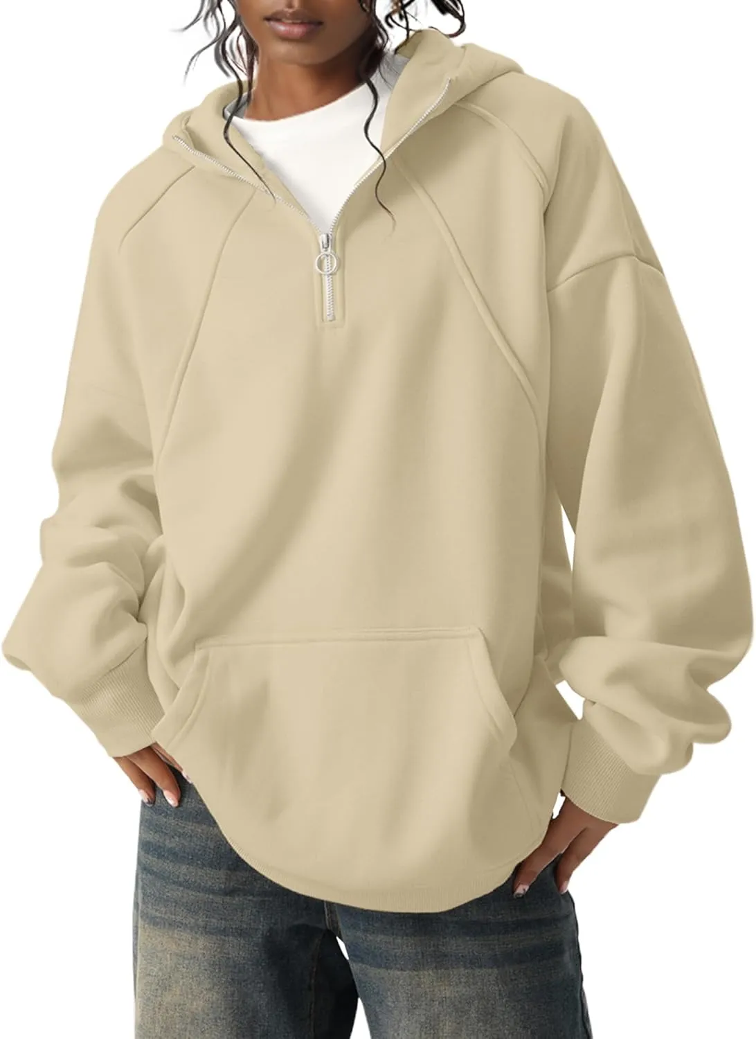 PLEPAN Quarter Zip Hoodies for Men Oversized Pullover Loose Fit Sweatshirt with Kangaroo Pocket