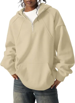 PLEPAN Quarter Zip Hoodies for Men Oversized Pullover Loose Fit Sweatshirt with Kangaroo Pocket