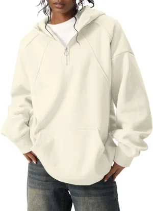 PLEPAN Quarter Zip Hoodies for Men Oversized Pullover Loose Fit Sweatshirt with Kangaroo Pocket