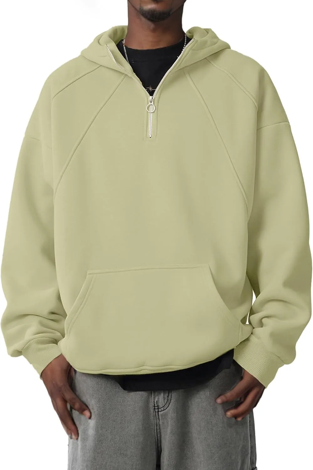 PLEPAN Quarter Zip Hoodies for Men Oversized Pullover Loose Fit Sweatshirt with Kangaroo Pocket