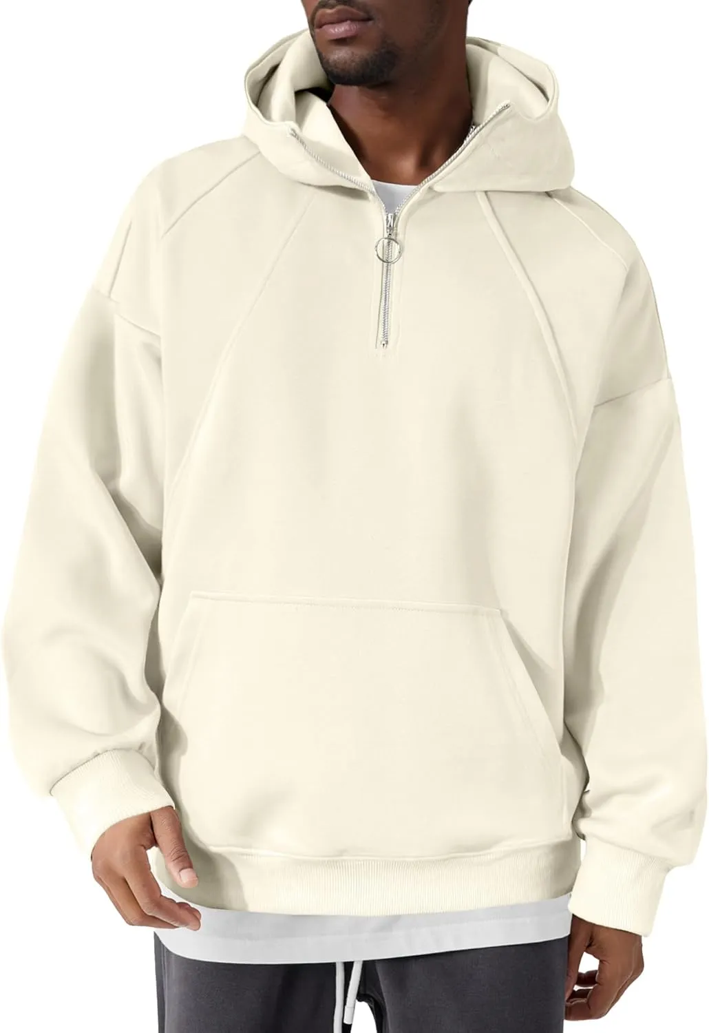 PLEPAN Quarter Zip Hoodies for Men Oversized Pullover Loose Fit Sweatshirt with Kangaroo Pocket