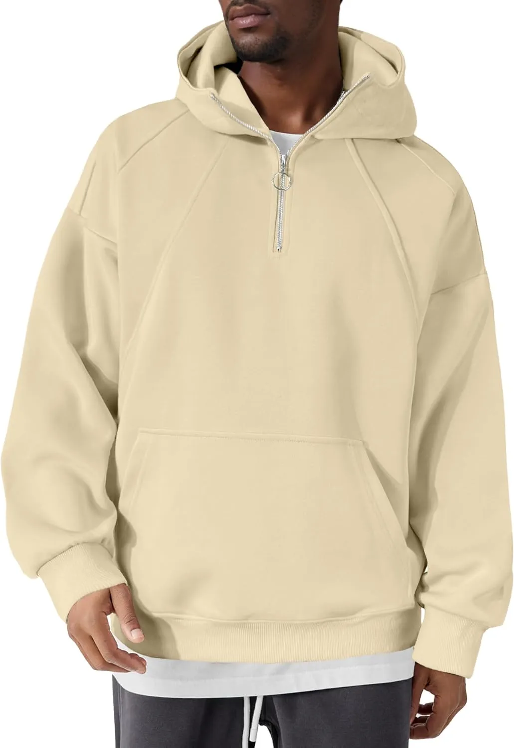 PLEPAN Quarter Zip Hoodies for Men Oversized Pullover Loose Fit Sweatshirt with Kangaroo Pocket