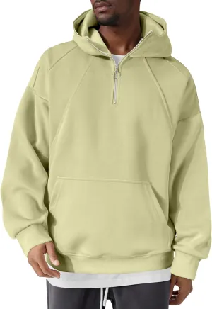 PLEPAN Quarter Zip Hoodies for Men Oversized Pullover Loose Fit Sweatshirt with Kangaroo Pocket