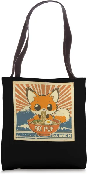 Pop Japanese Art Mt. Fuji Noodle Lover Cute Fox Pup Ramen Tote Bag