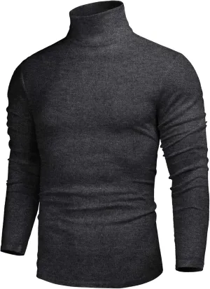 Poriff Men's Casual Slim Fit Basic Tops Knitted Lightweight Turtleneck Pullover Sweater