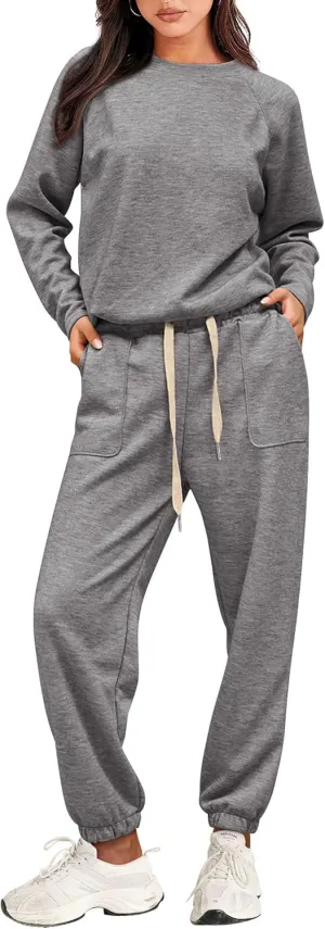 PRETTYGARDEN Women's 2 Piece Tracksuit Outfits Casual Long Sleeve Top High Waisted Sweatpants Lounge Jogger Set