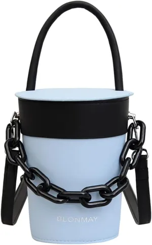 PU Leather Bucket Bag, Water Cup Tote, Acrylic Chain Shoulder Bag, Round Bucket Shoulder Bag Crossbody For Woman Girls