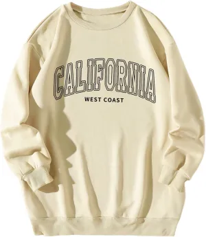 QYZ-Top Women's Oversized Los Angeles California Sweatshirt Funny Long Sleeve Lightweight Fleece Pullover Tops