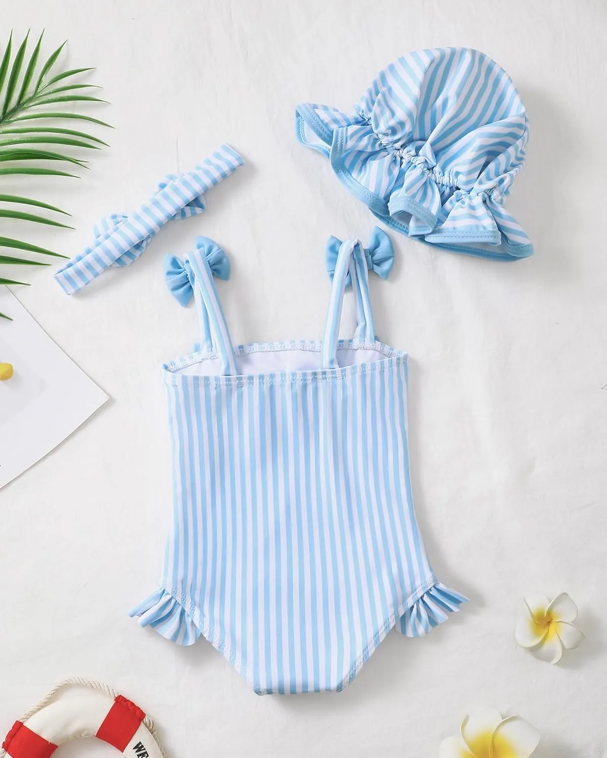 Renotemy Baby Girl Swimsuit Infant Bathing Suit Swimwear Sleeveless Bikini Tankini Toddler Girl One-Piece Swimsuit with Hat